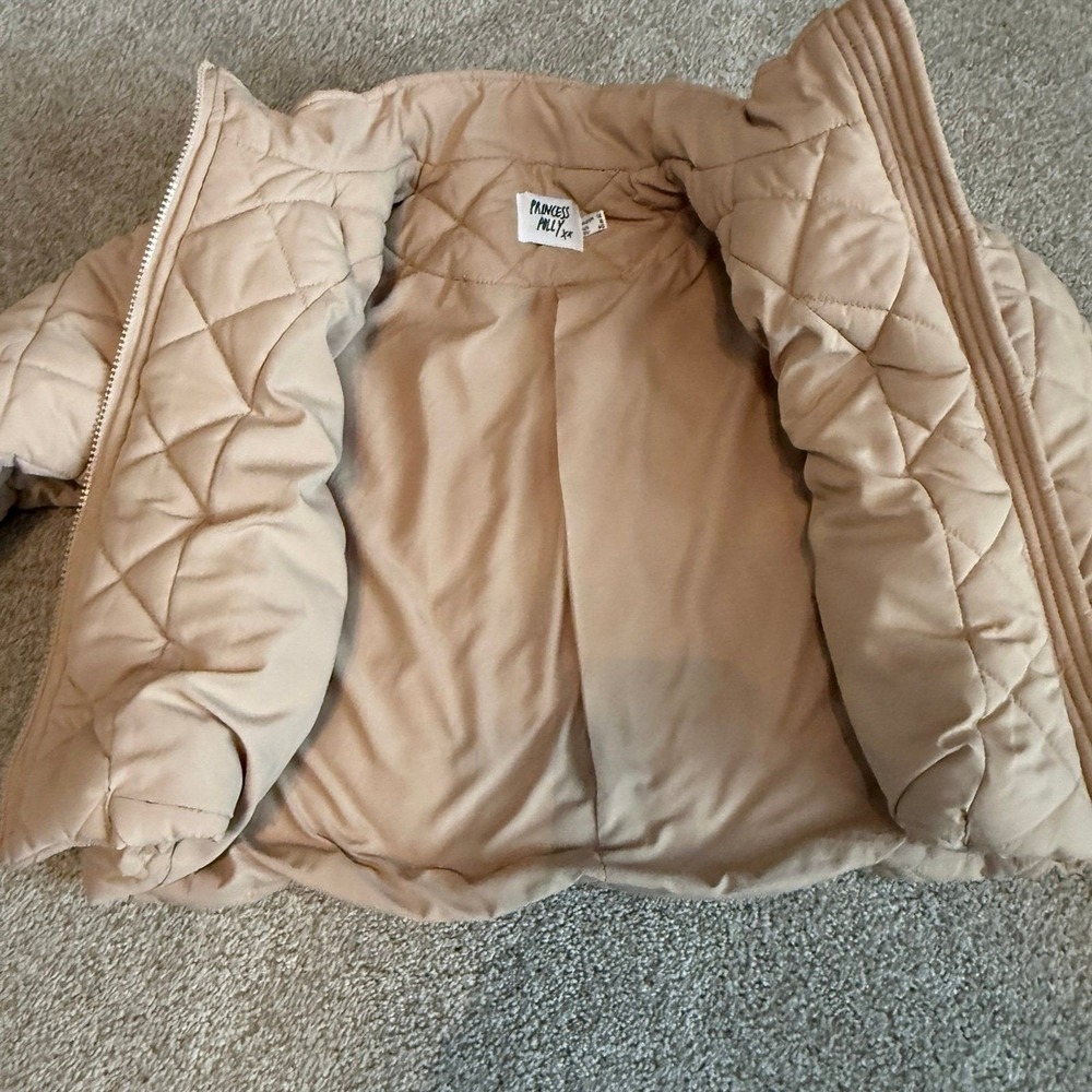 Princess Polly Quilted Puffer Jacket Womens 8 Tan Beige Cropped Zip Mock Neck - Picture 5 of 10